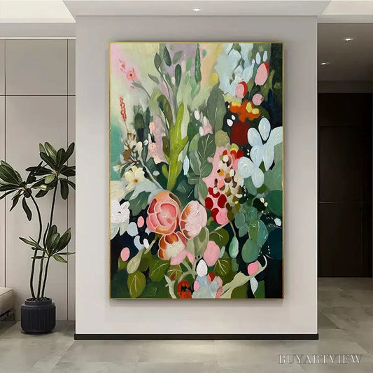 BUYARTVIEW Secret Garden – Vertical Floral Painting in Vibrant Colors - image 2