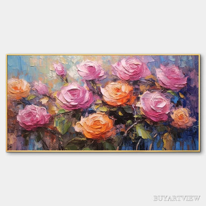 BUYARTVIEW Sunkissed Rose Harmony – Original Impasto Floral Oil Painting on Canvas - image 1
