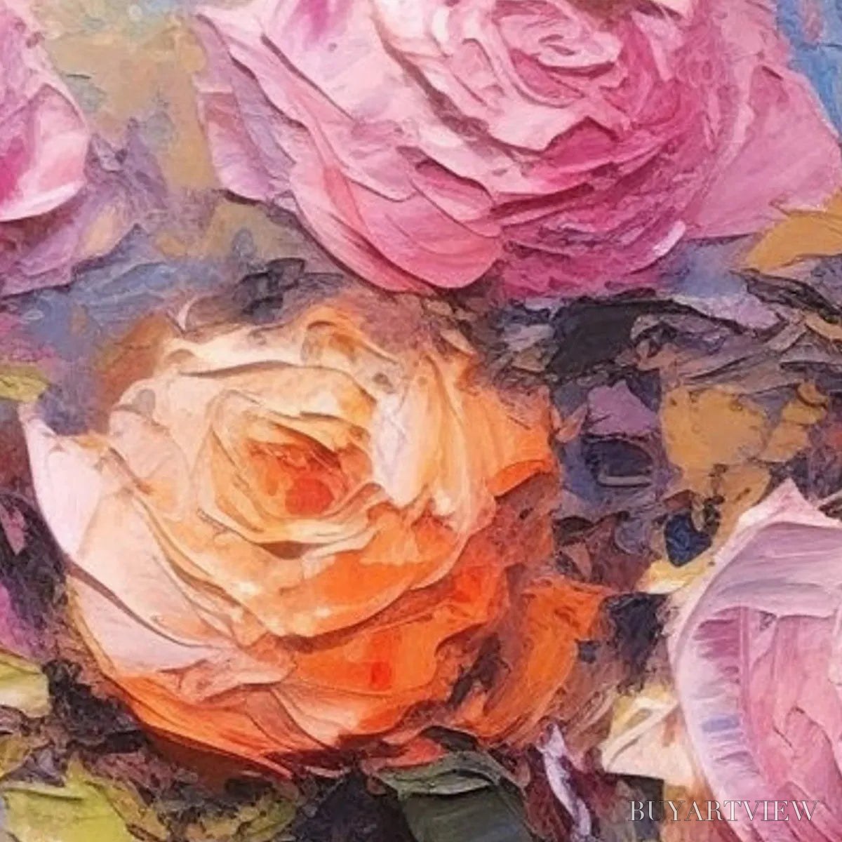 BUYARTVIEW Sunkissed Rose Harmony – Original Impasto Floral Oil Painting on Canvas - image 5
