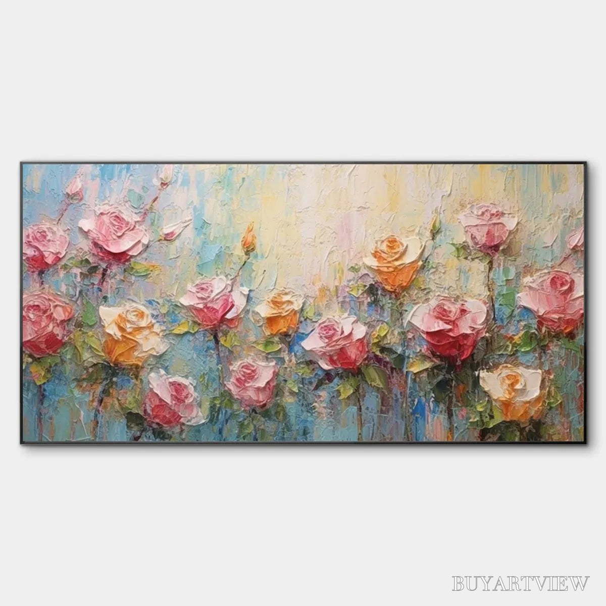 BUYARTVIEW Pastel Rose Garden – Original Impasto Floral Oil Painting - image 1