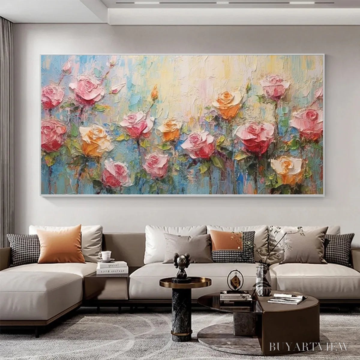 BUYARTVIEW Pastel Rose Garden – Original Impasto Floral Oil Painting - image 2