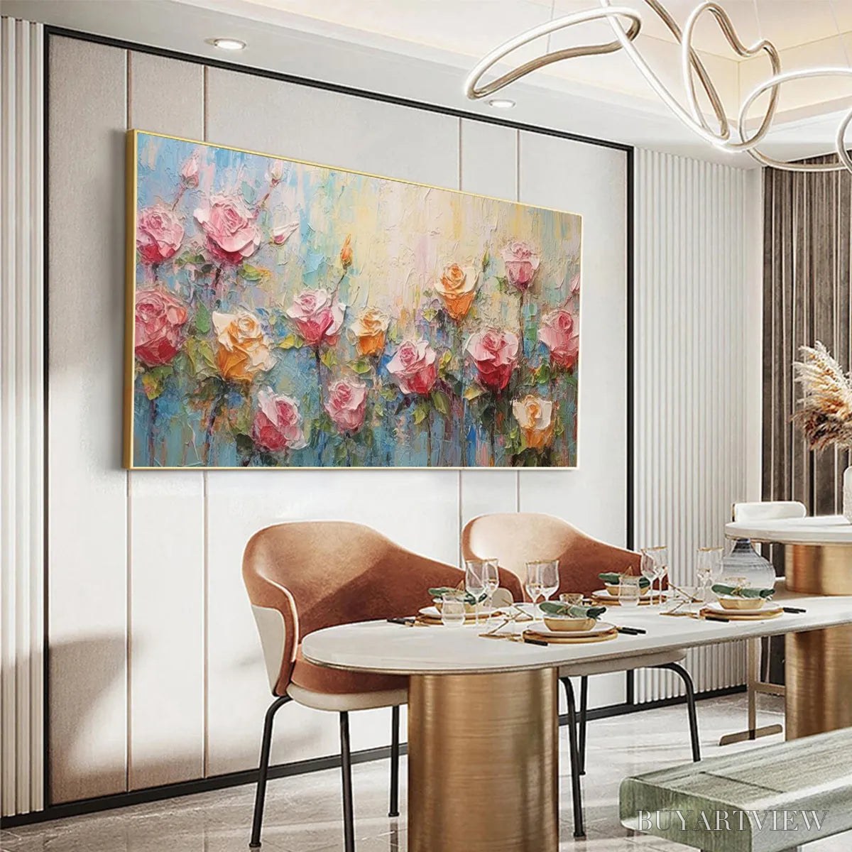 BUYARTVIEW Pastel Rose Garden – Original Impasto Floral Oil Painting - image 4