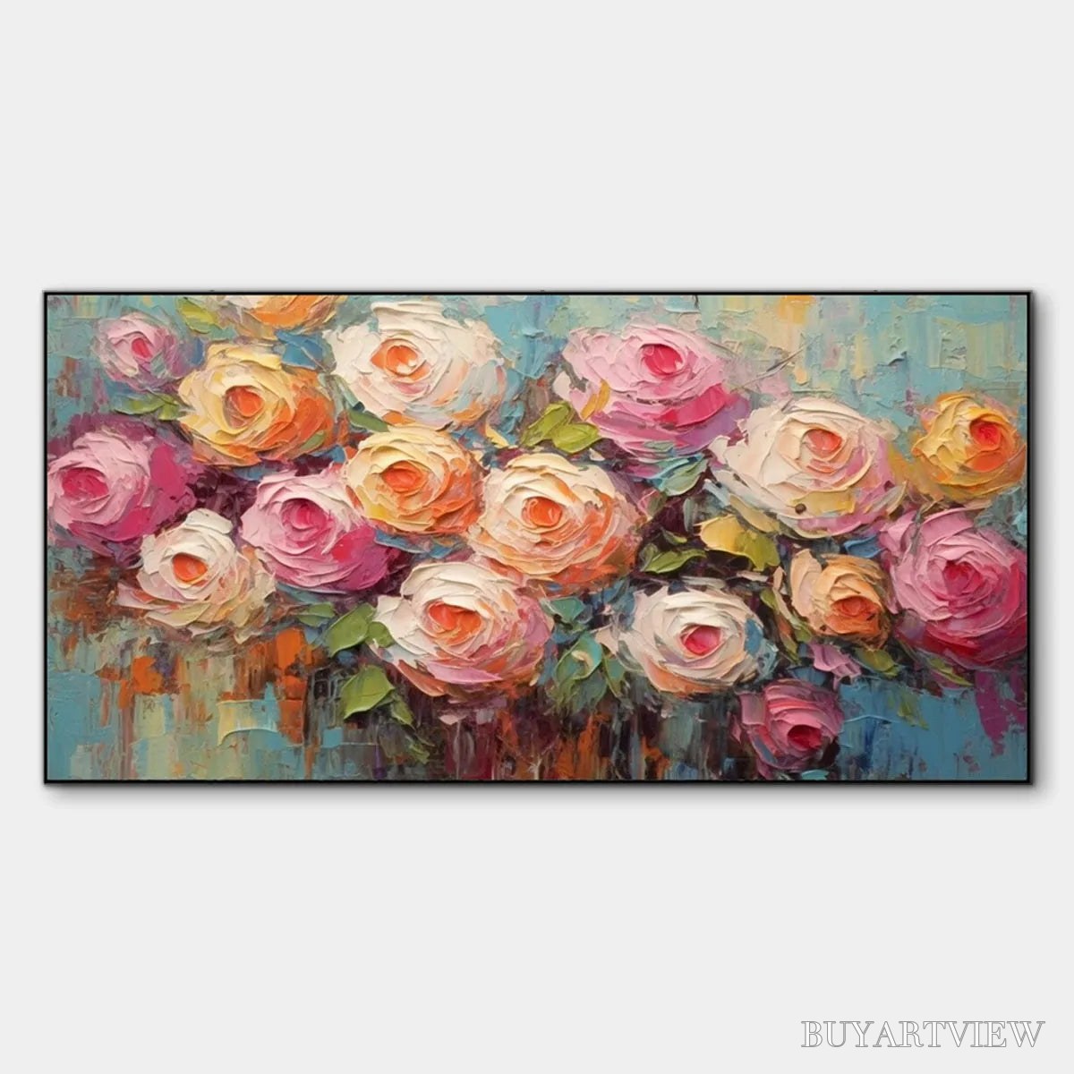 BUYARTVIEW Blooming Bouquet Rhapsody – Colorful Impasto Floral Rose Painting for Wall Decor - image 1