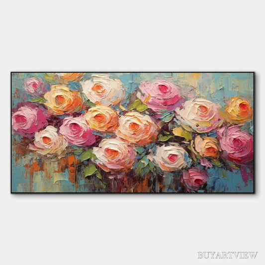 BUYARTVIEW Blooming Bouquet Rhapsody – Colorful Impasto Floral Rose Painting for Wall Decor - image 1