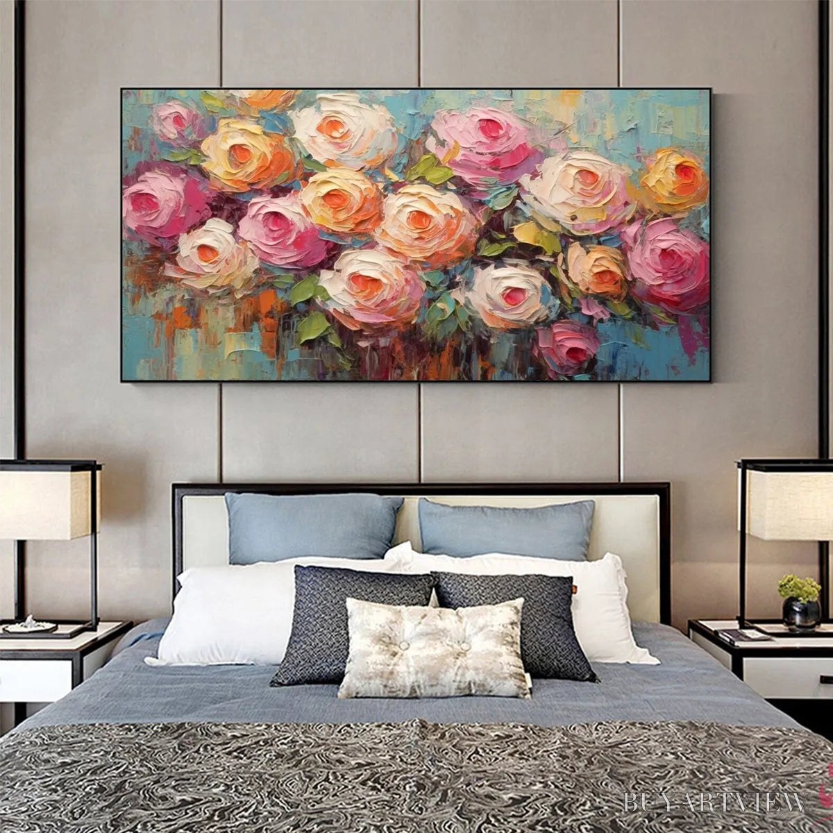 BUYARTVIEW Blooming Bouquet Rhapsody – Colorful Impasto Floral Rose Painting for Wall Decor - image 3