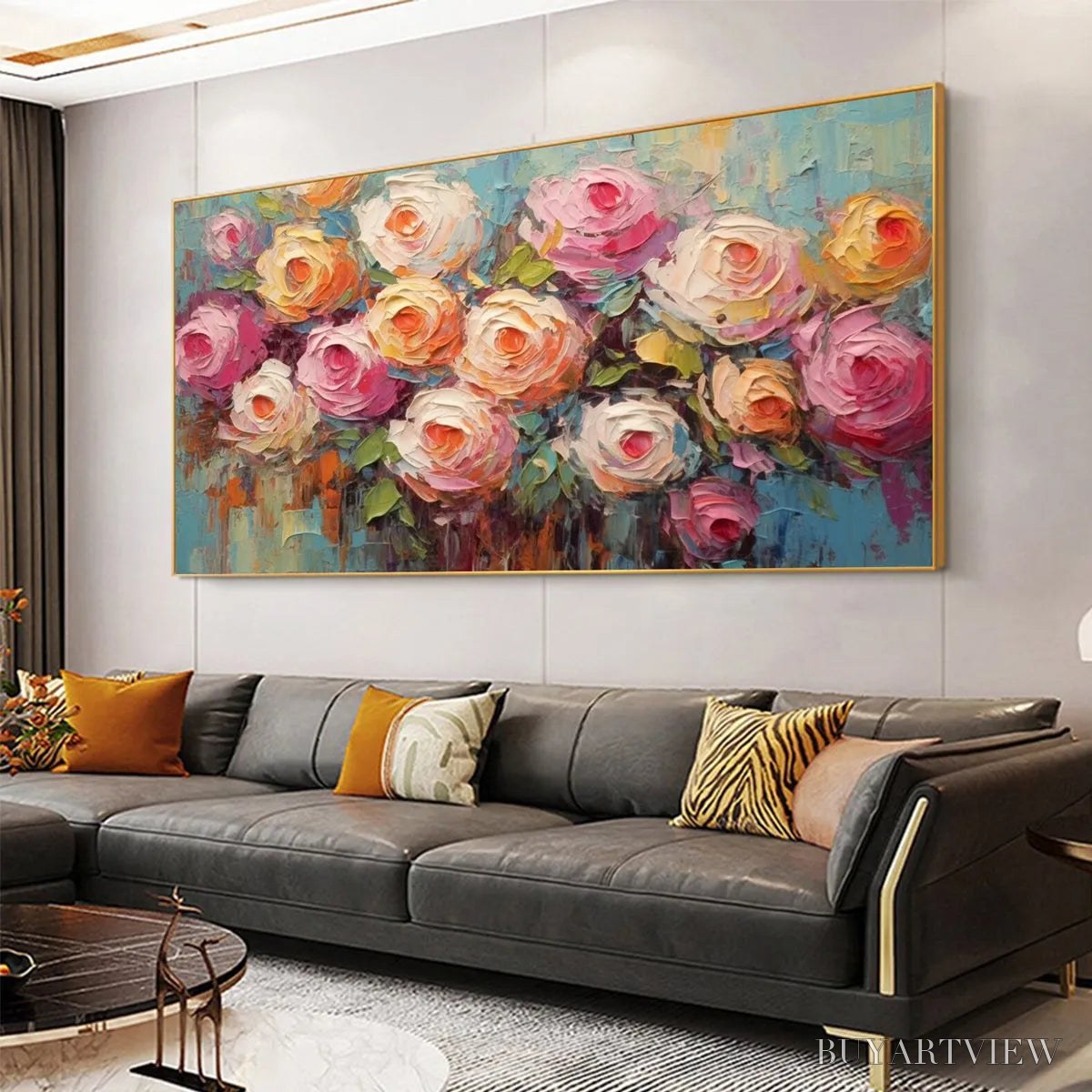 BUYARTVIEW Blooming Bouquet Rhapsody – Colorful Impasto Floral Rose Painting for Wall Decor - image 5