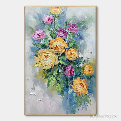 BUYARTVIEW Golden Hour Roses – Vertical Textured Floral Oil Painting on Canvas - image 1