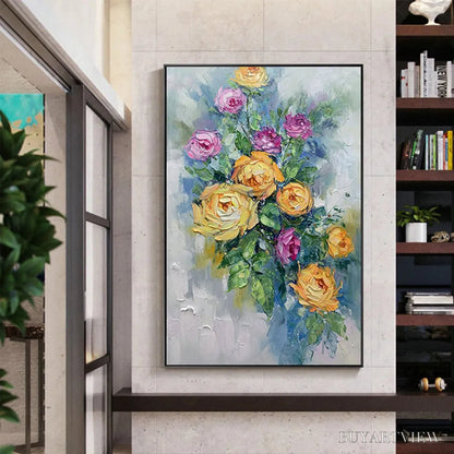BUYARTVIEW Golden Hour Roses – Vertical Textured Floral Oil Painting on Canvas - image 2