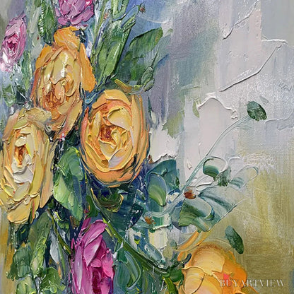BUYARTVIEW Golden Hour Roses – Vertical Textured Floral Oil Painting on Canvas - image 3