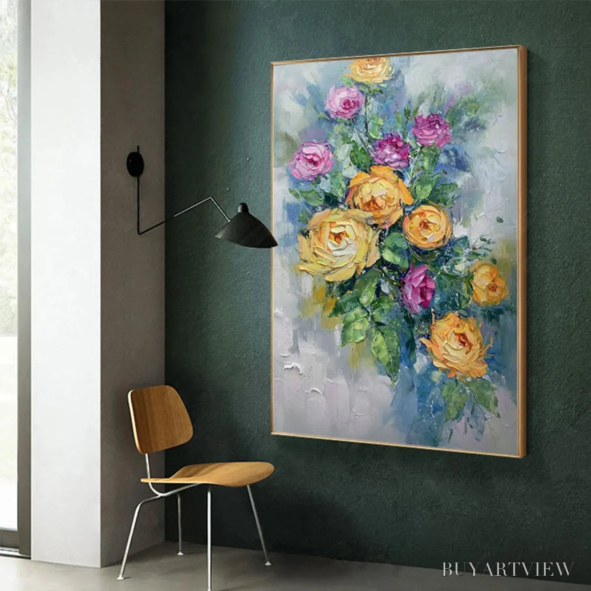 BUYARTVIEW Golden Hour Roses – Vertical Textured Floral Oil Painting on Canvas - image 4