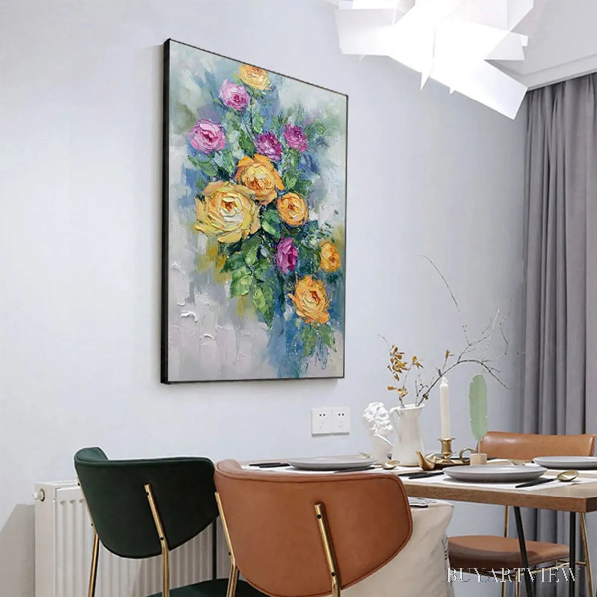 BUYARTVIEW Golden Hour Roses – Vertical Textured Floral Oil Painting on Canvas - image 5