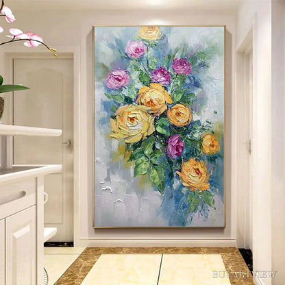 BUYARTVIEW Golden Hour Roses – Vertical Textured Floral Oil Painting on Canvas - image 6