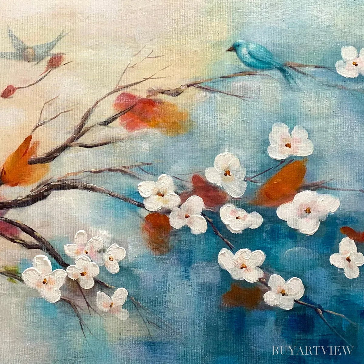BUYARTVIEW Spring Melody – Panoramic Blossom Tree Painting with Colorful Birds - image 3