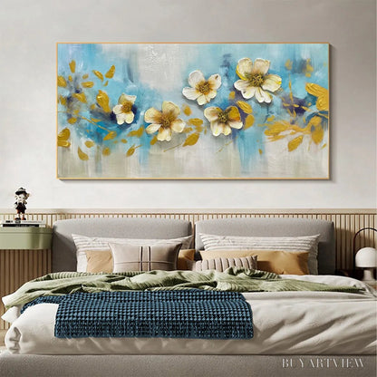 BUYARTVIEW Golden Blossom Drift – Floral Painting with Gold Accents - image 2