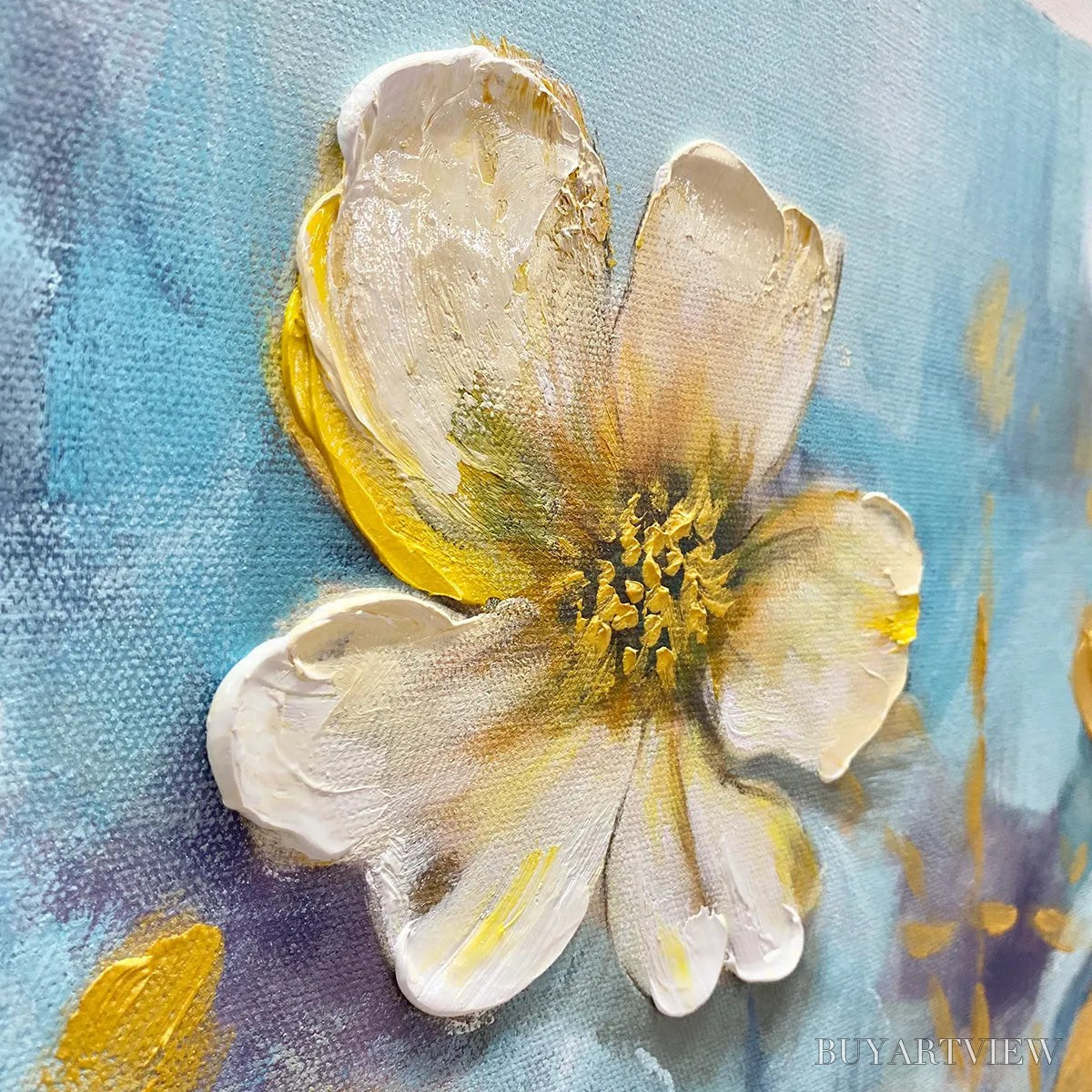 BUYARTVIEW Golden Blossom Drift – Floral Painting with Gold Accents - image 3