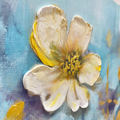BUYARTVIEW Golden Blossom Drift – Floral Painting with Gold Accents - image 3