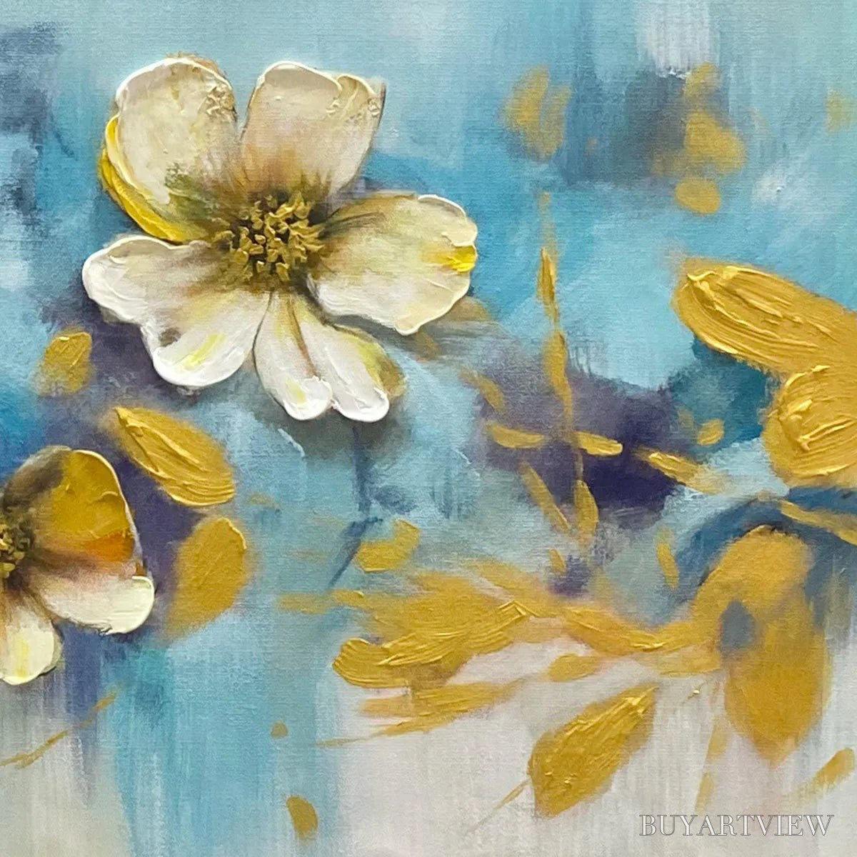BUYARTVIEW Golden Blossom Drift – Floral Painting with Gold Accents - image 4