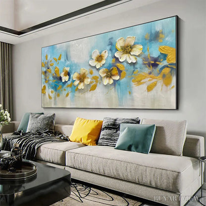 BUYARTVIEW Golden Blossom Drift – Floral Painting with Gold Accents - image 5