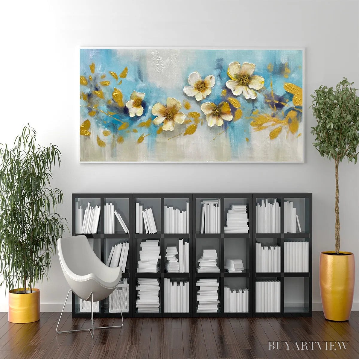 BUYARTVIEW Golden Blossom Drift – Floral Painting with Gold Accents - image 6