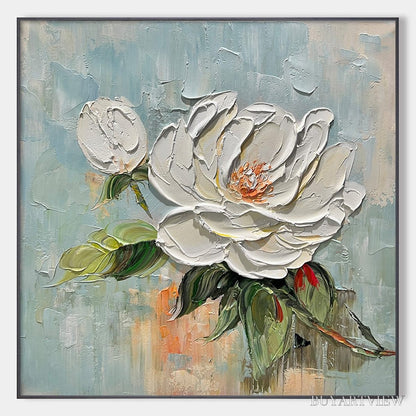 BUYARTVIEW Blossom'S Grace – Textured Impasto Magnolia Painting on Square Canvas - image 1