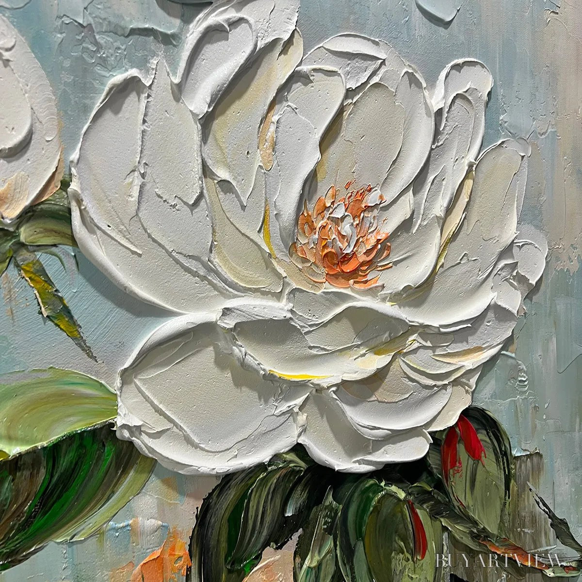 BUYARTVIEW Blossom'S Grace – Textured Impasto Magnolia Painting on Square Canvas - image 3