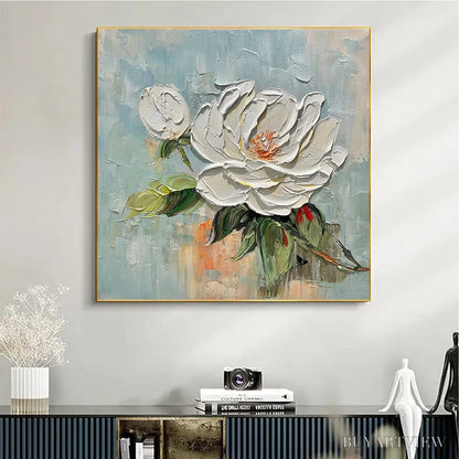 BUYARTVIEW Blossom'S Grace – Textured Impasto Magnolia Painting on Square Canvas - image 4