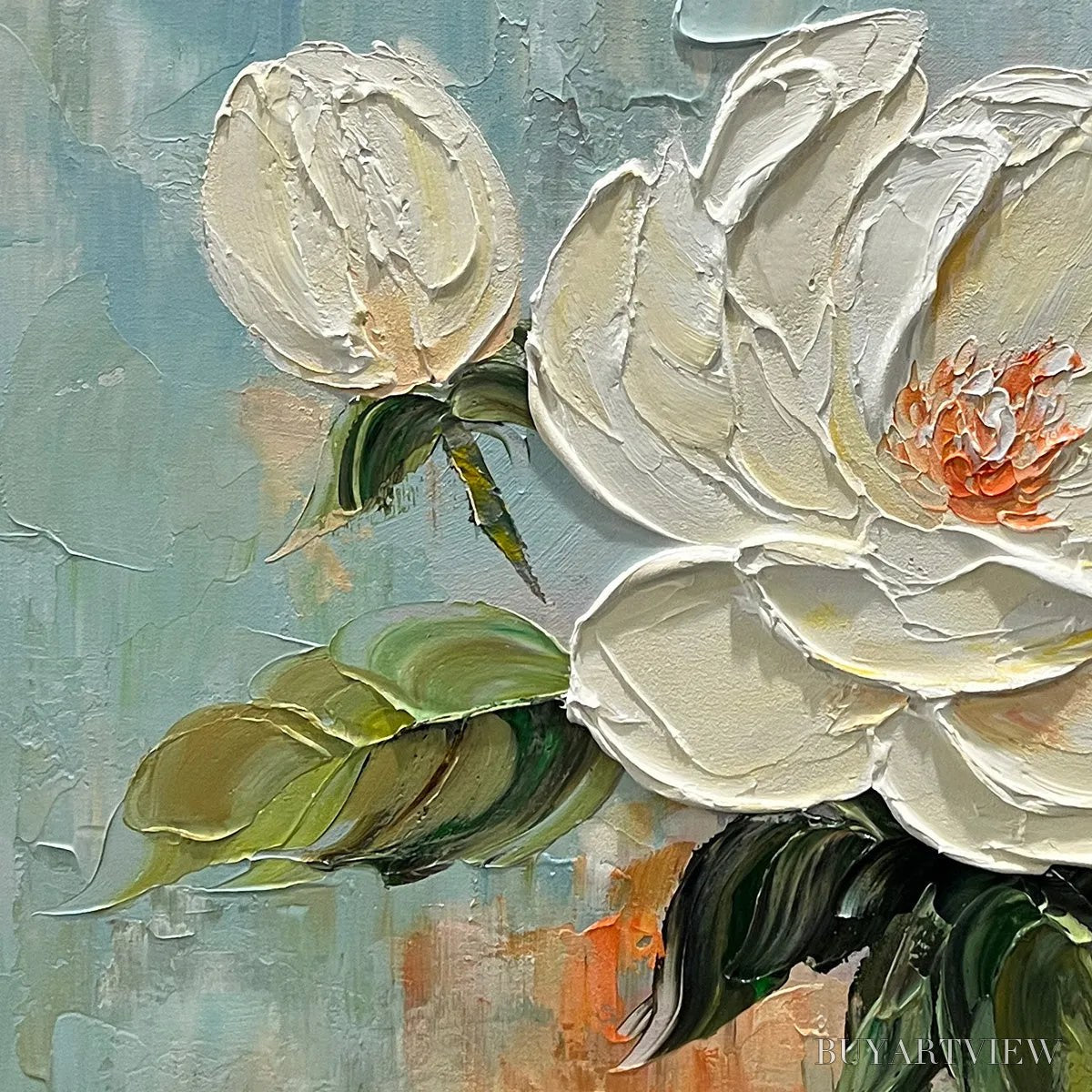 BUYARTVIEW Blossom'S Grace – Textured Impasto Magnolia Painting on Square Canvas - image 6