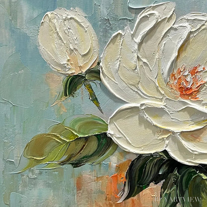 BUYARTVIEW Blossom'S Grace – Textured Impasto Magnolia Painting on Square Canvas - image 6