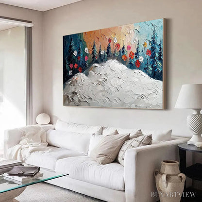 BUYARTVIEW Frozen Bloom – Textured Impasto Landscape with Floral Accents - image 2