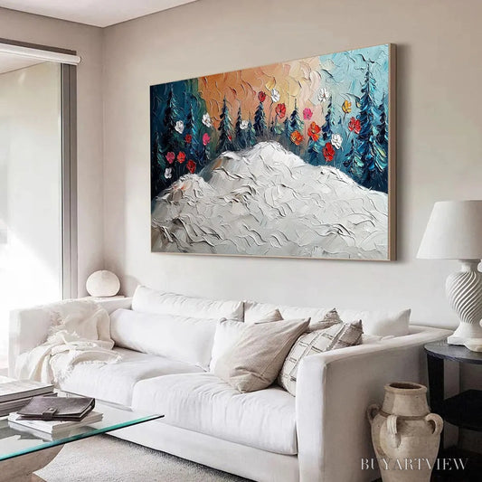 BUYARTVIEW Frozen Bloom – Textured Impasto Landscape with Floral Accents - image 2