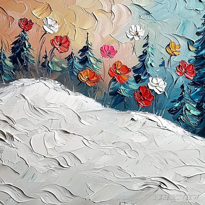 BUYARTVIEW Frozen Bloom – Textured Impasto Landscape with Floral Accents - image 3