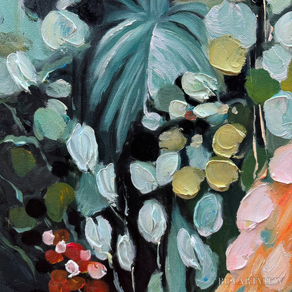 BUYARTVIEW Secret Garden – Vertical Abstract Floral Painting, Textured Green and Pink Garden, Living Room, Bedroom,… - image 3