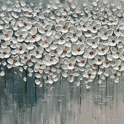 BUYARTVIEW Winter Blossom – Panoramic Impasto Floral Oil Painting in White and Grey - image 5