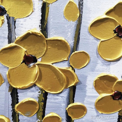 BUYARTVIEW Golden Rain – Minimalist Floral Oil Painting in Gold and Grey - image 3