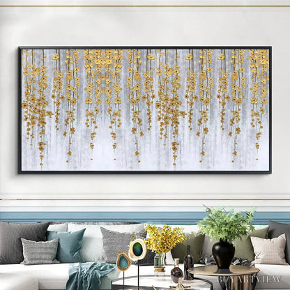 BUYARTVIEW Golden Rain – Minimalist Floral Oil Painting in Gold and Grey - image 4