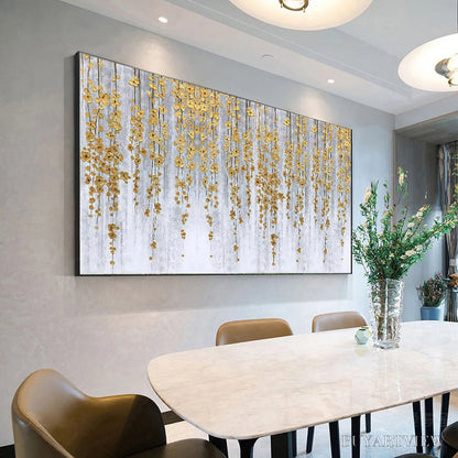 BUYARTVIEW Golden Rain – Minimalist Floral Oil Painting in Gold and Grey - image 5