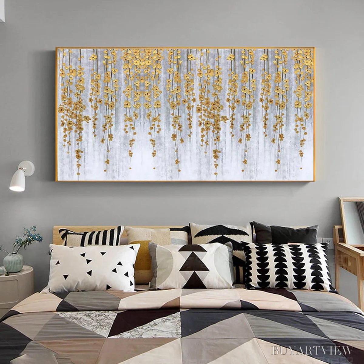 BUYARTVIEW Golden Rain – Minimalist Floral Oil Painting in Gold and Grey - image 6