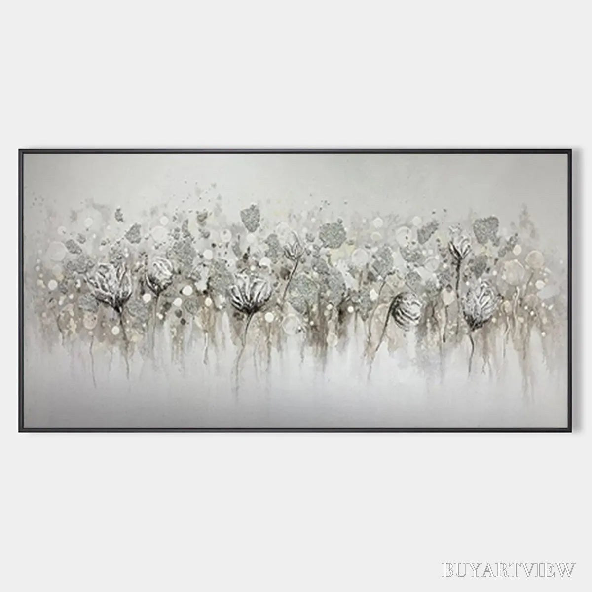 BUYARTVIEW Silver Mist – Minimalist Floral Oil Painting in Silver and Grey - image 1