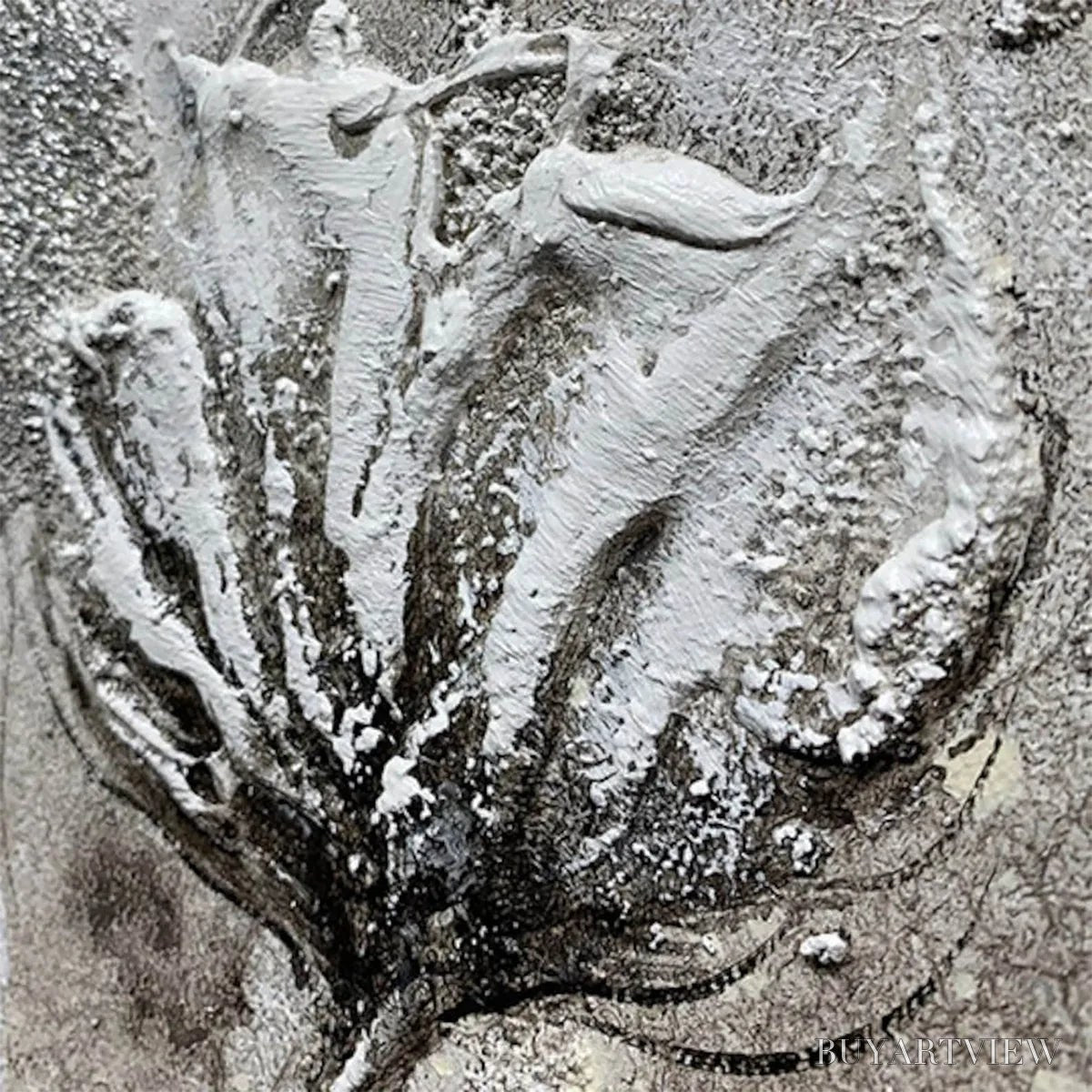 BUYARTVIEW Silver Mist – Minimalist Floral Oil Painting in Silver and Grey - image 3