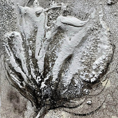 BUYARTVIEW Silver Mist – Minimalist Floral Oil Painting in Silver and Grey - image 3