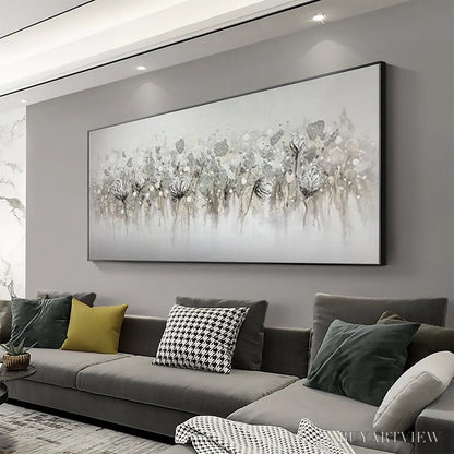 BUYARTVIEW Silver Mist – Minimalist Floral Oil Painting in Silver and Grey - image 4