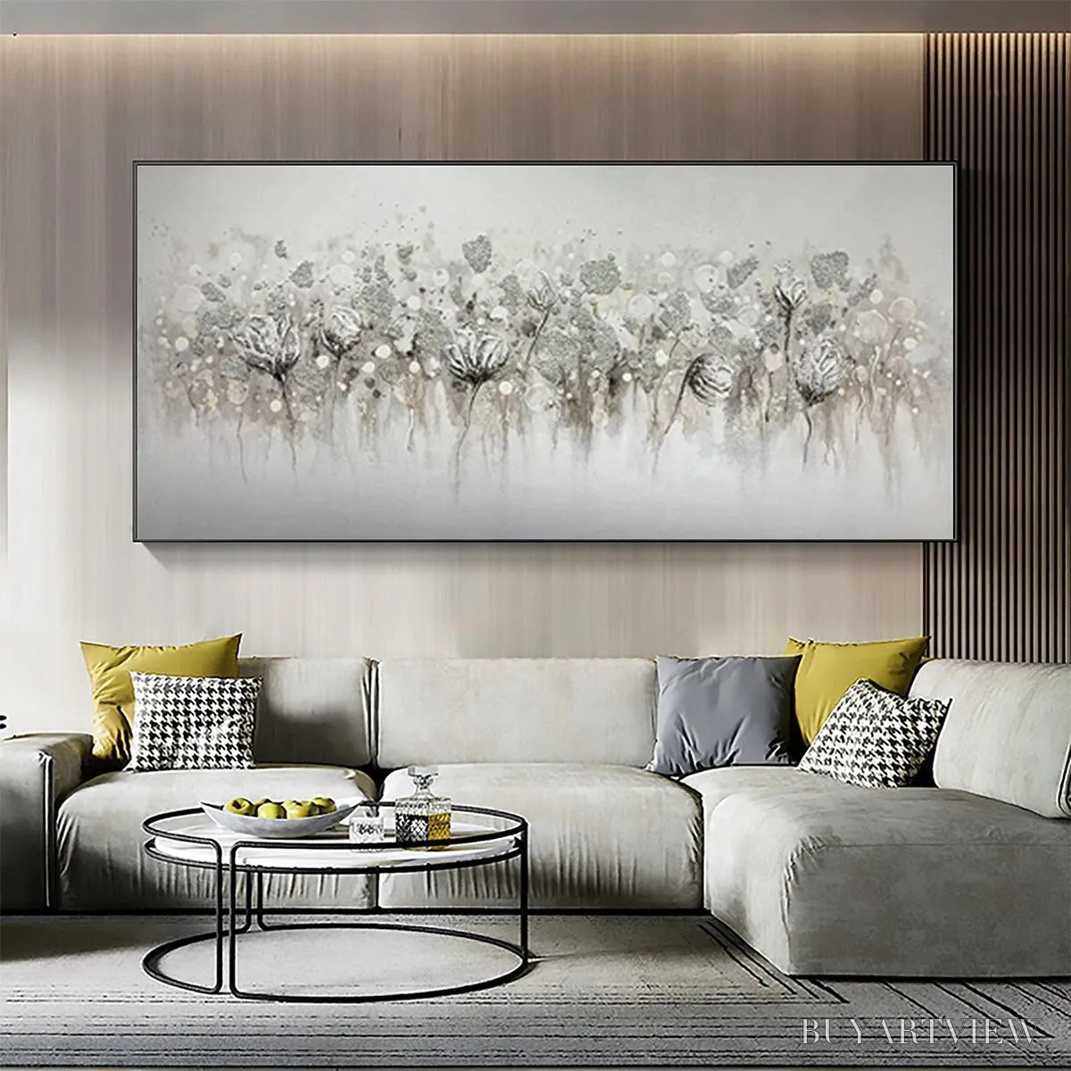 BUYARTVIEW Silver Mist – Minimalist Floral Oil Painting in Silver and Grey - image 6