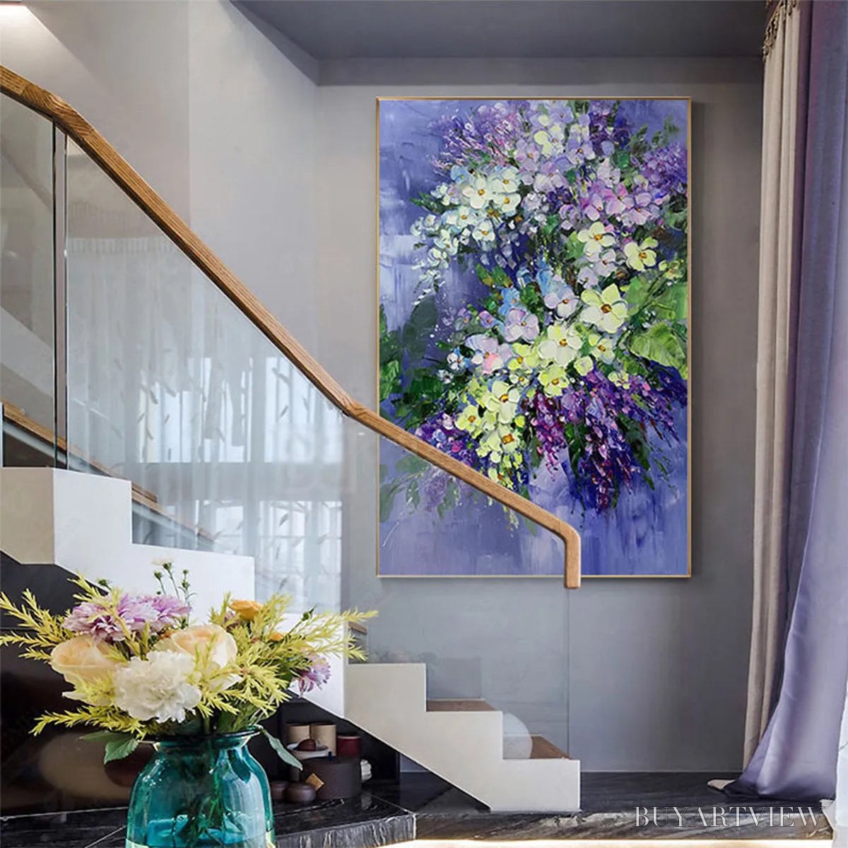 BUYARTVIEW Serenity in Purple – Vertical Impasto Floral Oil Painting - image 5