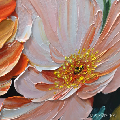 BUYARTVIEW Spring Bouquet – Vertical Textured Floral Painting, Impasto Pink and Orange Flowers, Living Room, Bedroom,… - image 3