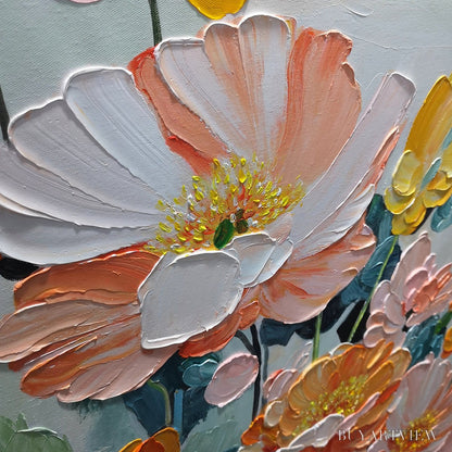 BUYARTVIEW Spring Bouquet – Vertical Textured Floral Painting, Impasto Pink and Orange Flowers, Living Room, Bedroom,… - image 5