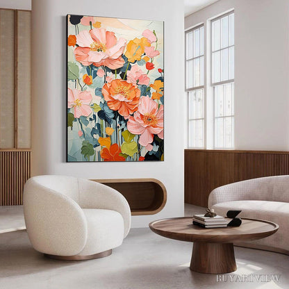 BUYARTVIEW Spring Bouquet – Vertical Textured Floral Painting, Impasto Pink and Orange Flowers, Living Room, Bedroom,… - image 6