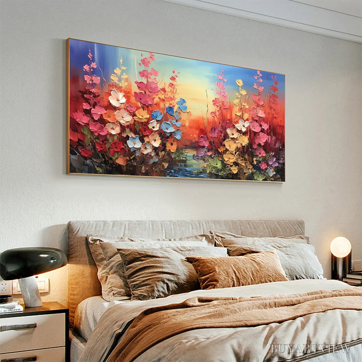 BUYARTVIEW Blooming Meadow – Panoramic Floral Landscape Painting, Impasto Flowers, Colorful, Living Room, Bedroom,… - image 4