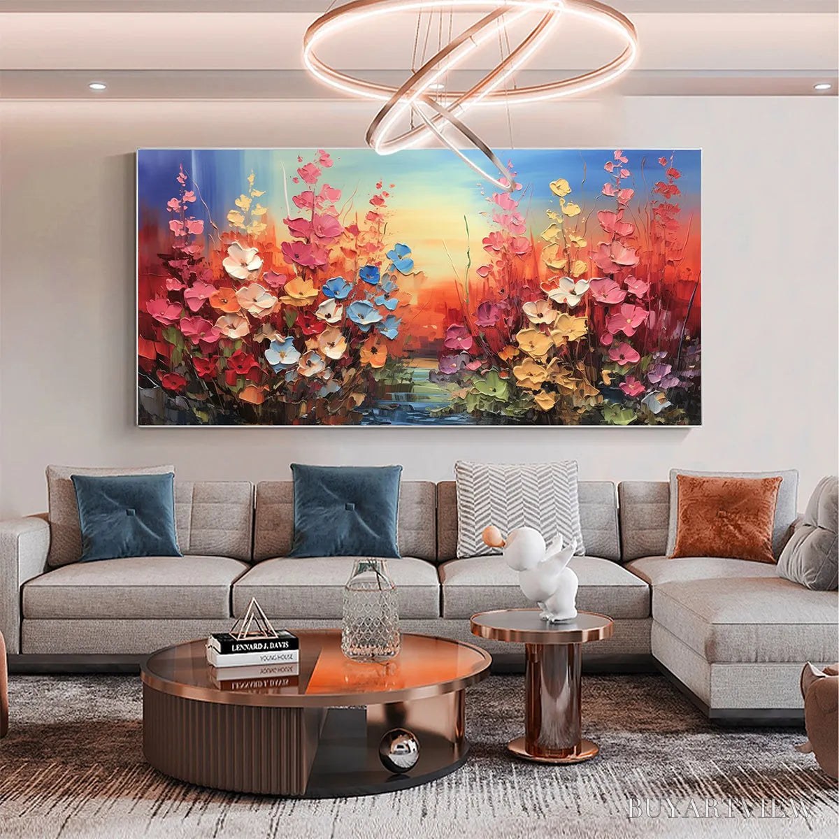 BUYARTVIEW Blooming Meadow – Panoramic Floral Landscape Painting, Impasto Flowers, Colorful, Living Room, Bedroom,… - image 5