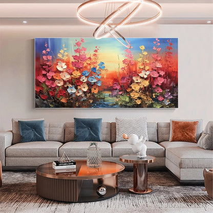 BUYARTVIEW Blooming Meadow – Panoramic Floral Landscape Painting, Impasto Flowers, Colorful, Living Room, Bedroom,… - image 5