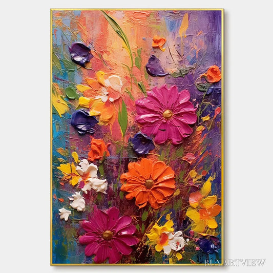 BUYARTVIEW Colorful Bouquet – Vertical Impasto Floral Painting, Vibrant Colorful Flowers, Textured - image 1